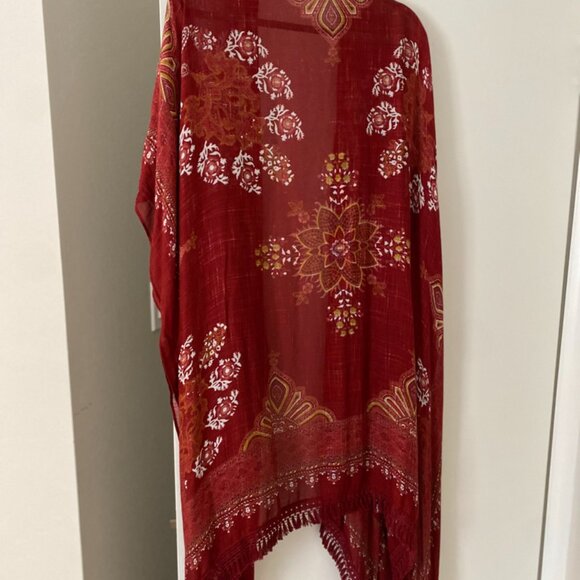 lovestitch Summer Kimono + Beach Cover-up Maroon/White Design - Picture 2 of 4